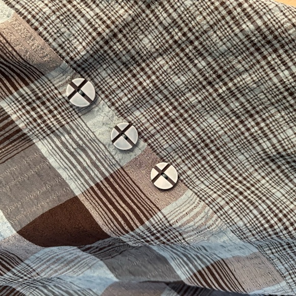 Habitat Women's Plaid Lagenlook Scoop Neck Tunic A-Line With Buttons Black/Brick - Picture 2 of 5